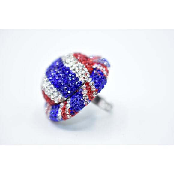 Statement Ring Sparkling Rhinestone Crystal Red White Blue Union Jack Shiny Bin7 - Picture 9 of 12